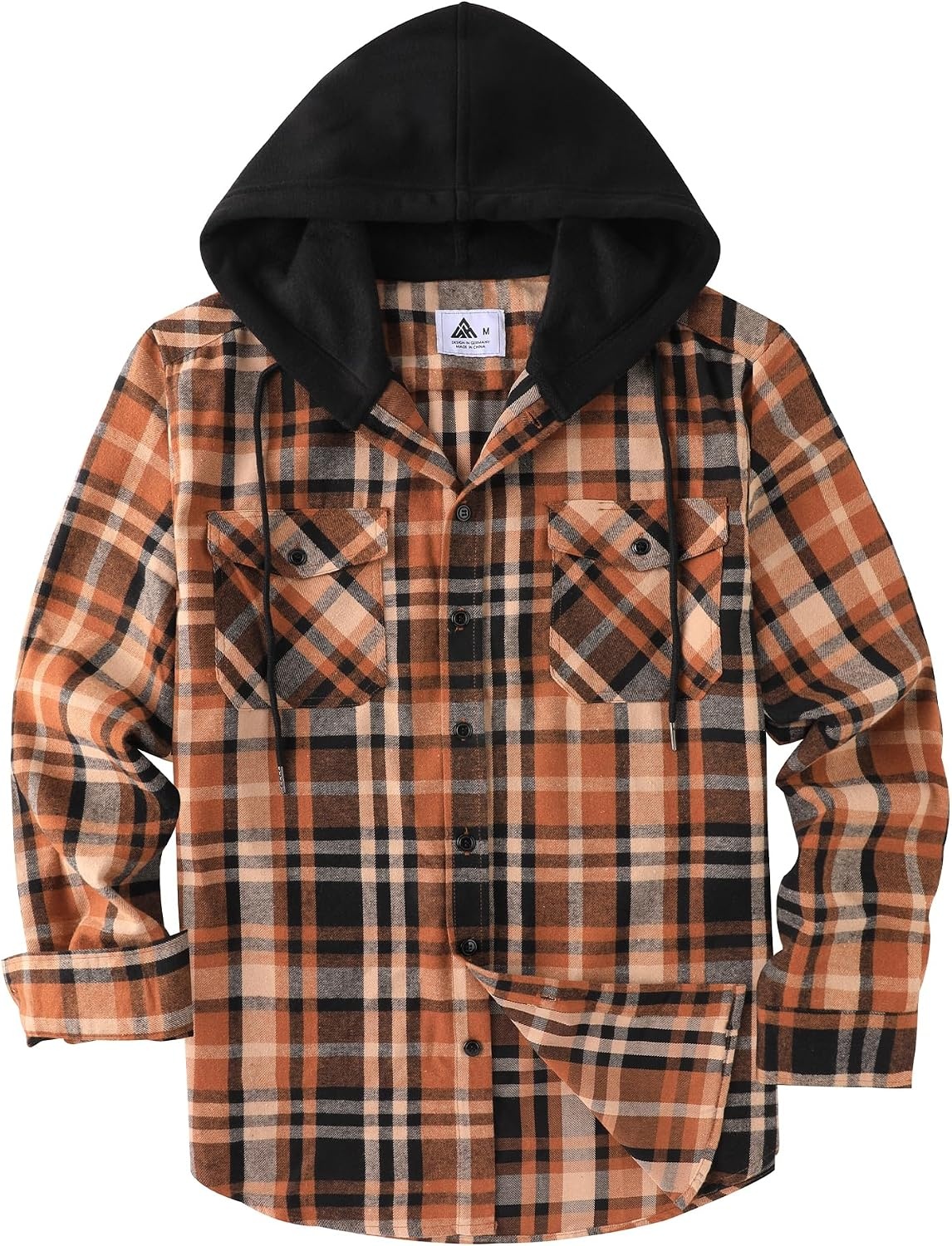 image:imageZITY Mens Flannel Hoodie Shirts Casual Button Down Long Sleeve Plaid ShirtBlack Orange