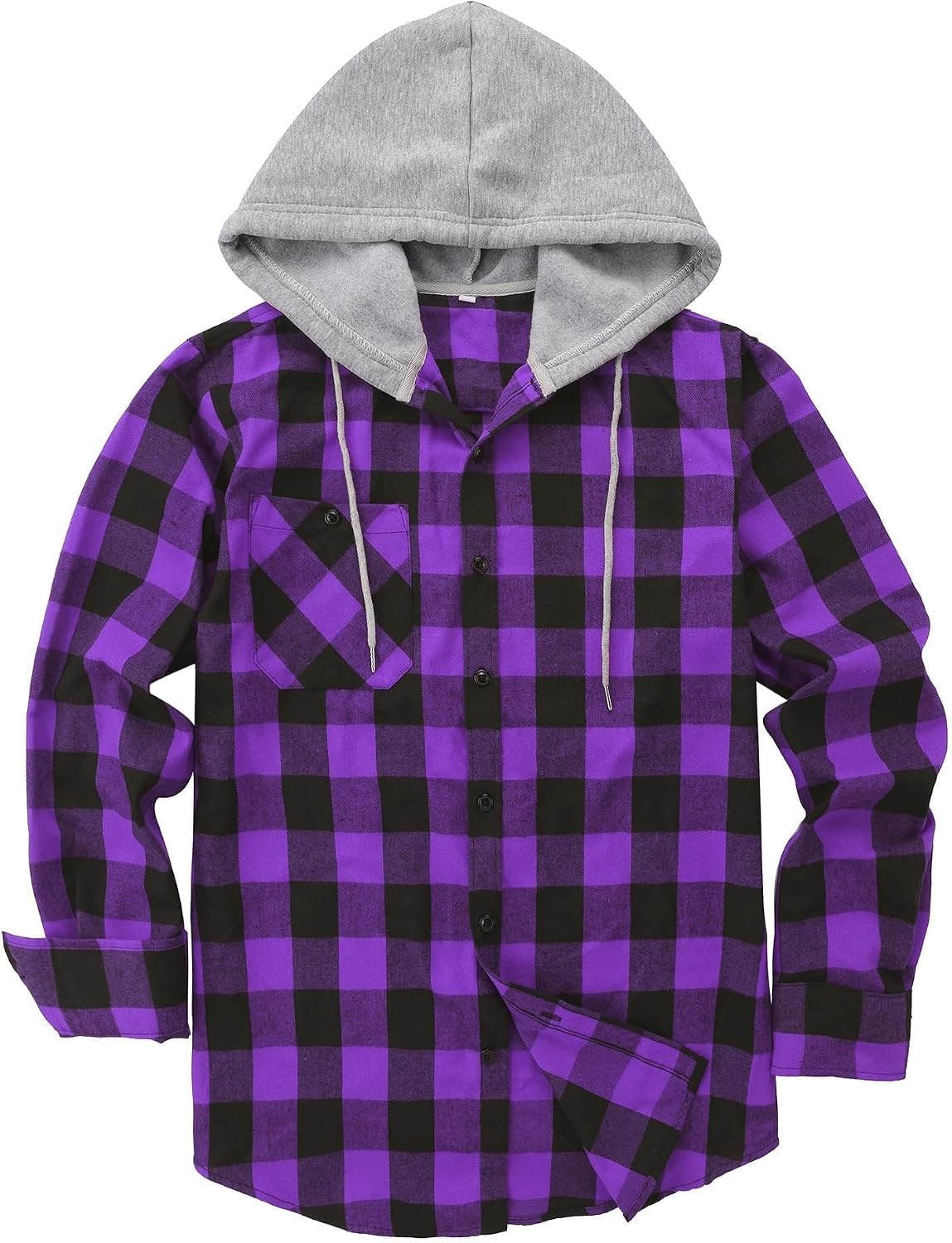 image:imageZITY Mens Flannel Hoodie Shirts Casual Button Down Long Sleeve Plaid ShirtBlack Purple