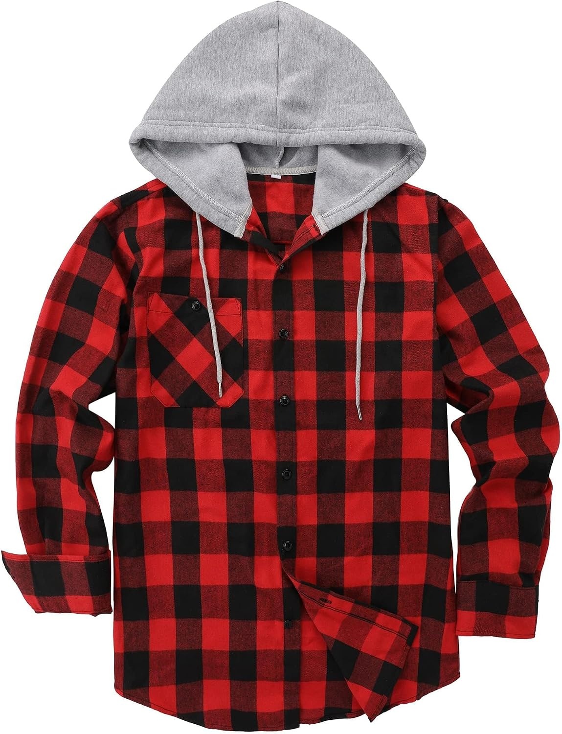 image:imageZITY Mens Flannel Hoodie Shirts Casual Button Down Long Sleeve Plaid ShirtBlack Red