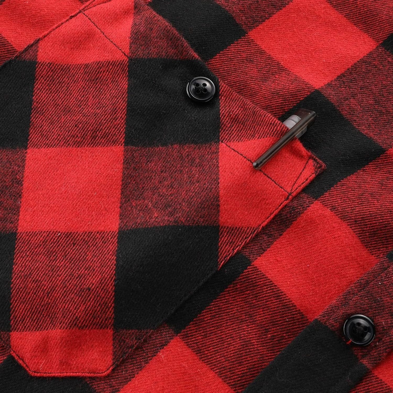 image:imageZITY Mens Flannel Hoodie Shirts Casual Button Down Long Sleeve Plaid ShirtBlack Red