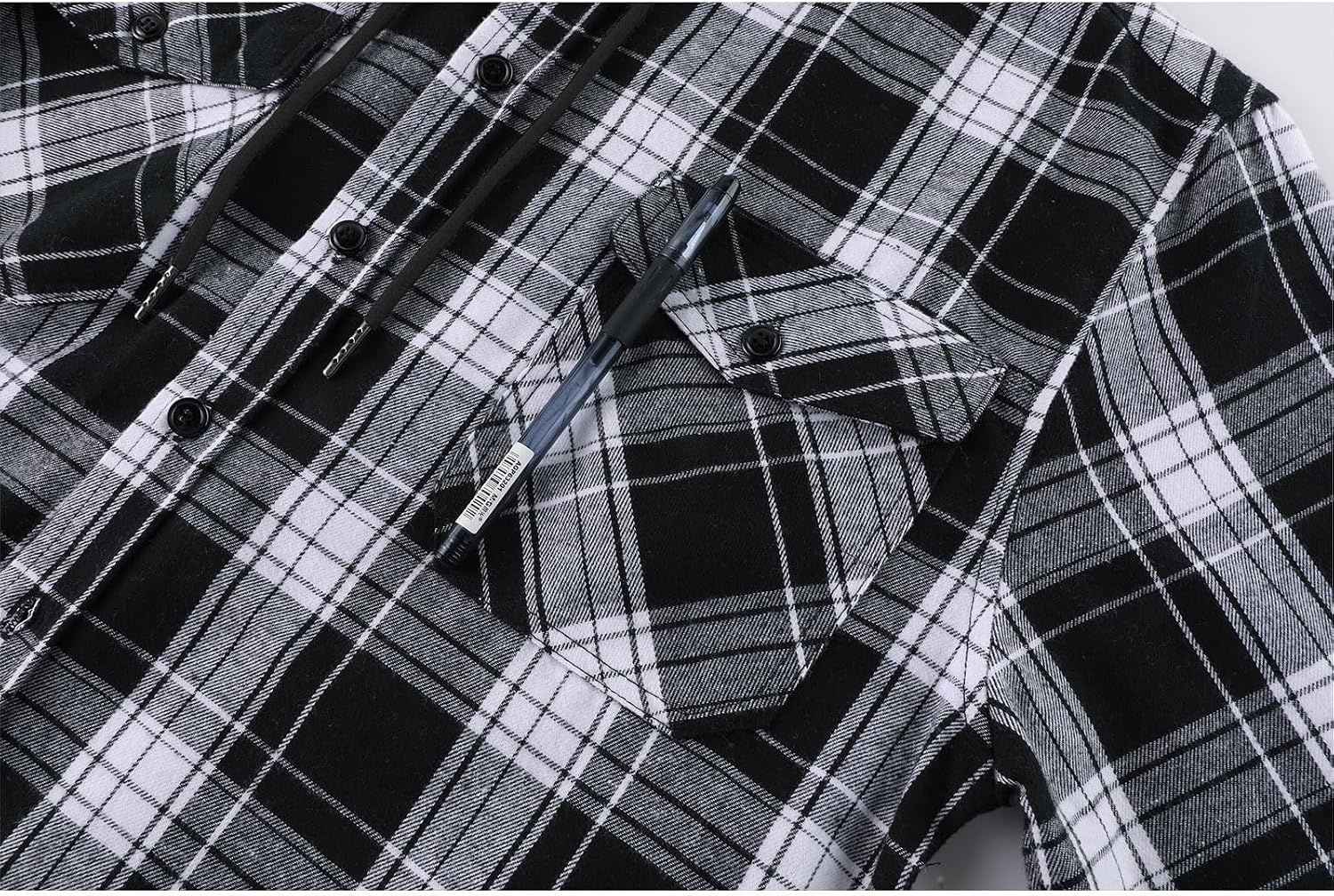 image:imageZITY Mens Flannel Hoodie Shirts Casual Button Down Long Sleeve Plaid ShirtBlack White