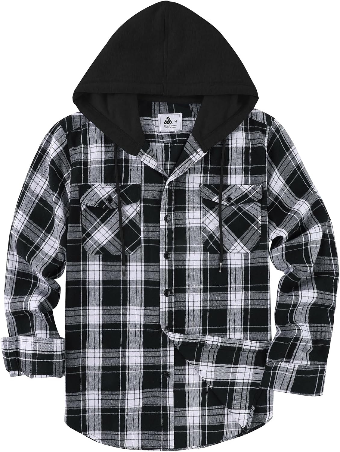 image:imageZITY Mens Flannel Hoodie Shirts Casual Button Down Long Sleeve Plaid ShirtBlack White