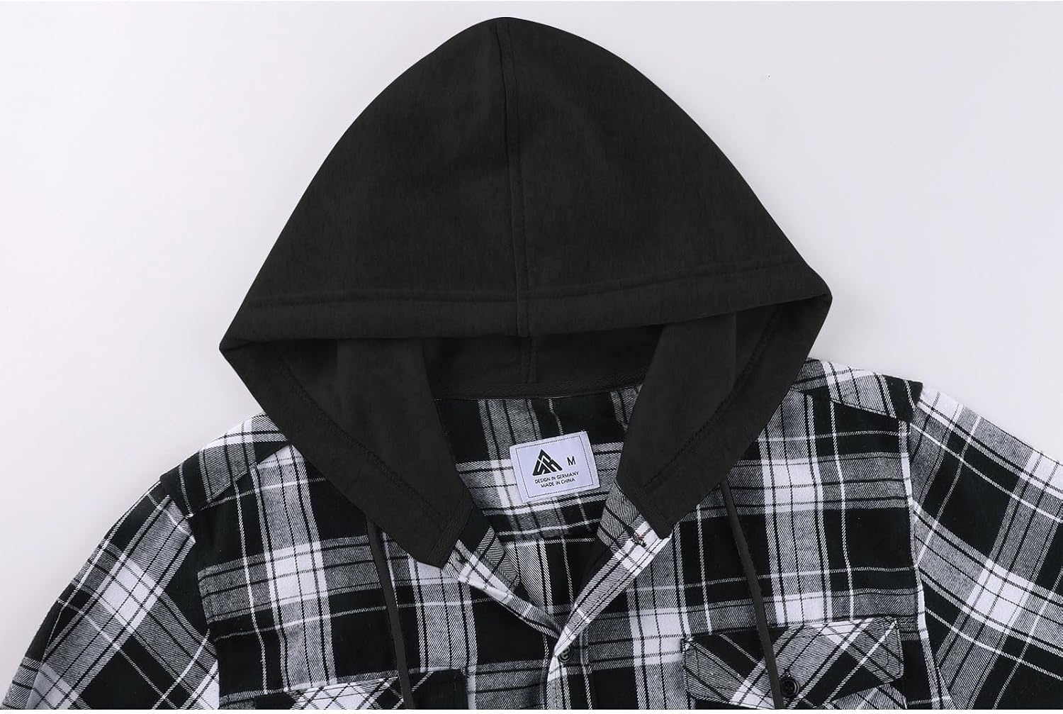 image:imageZITY Mens Flannel Hoodie Shirts Casual Button Down Long Sleeve Plaid ShirtBlack White