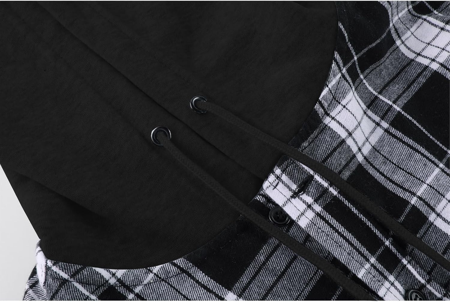 image:imageZITY Mens Flannel Hoodie Shirts Casual Button Down Long Sleeve Plaid ShirtBlack White