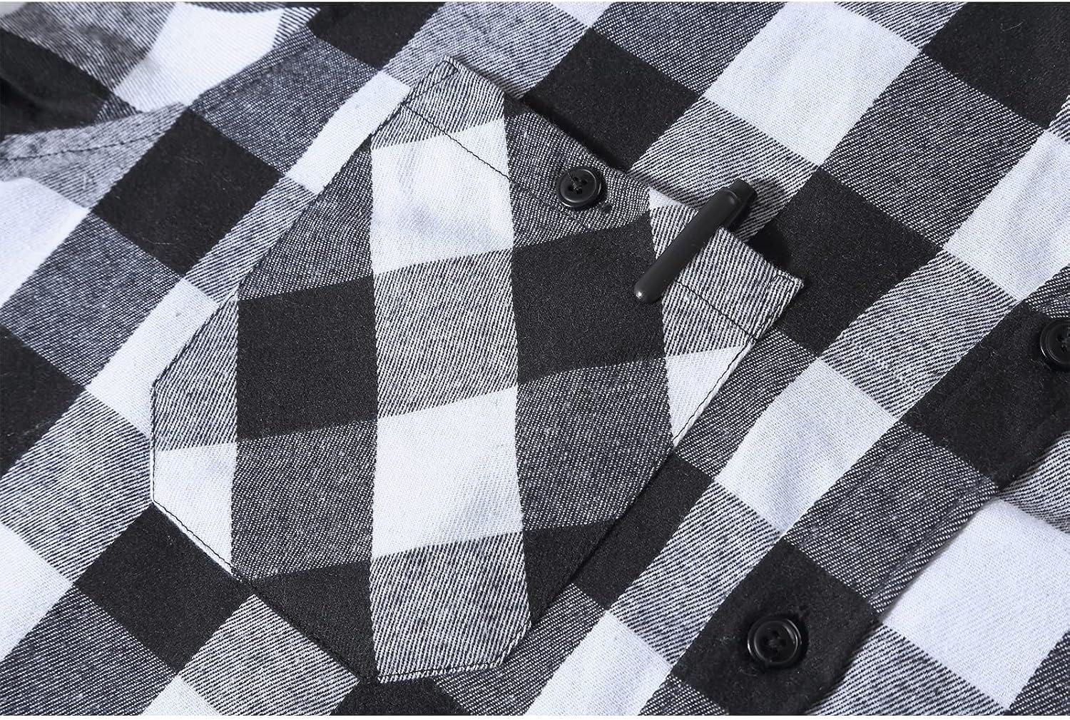 image:imageZITY Mens Flannel Hoodie Shirts Casual Button Down Long Sleeve Plaid ShirtBlack White Gray