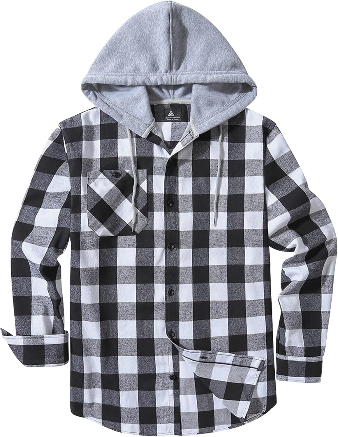 image:imageZITY Mens Flannel Hoodie Shirts Casual Button Down Long Sleeve Plaid ShirtBlack White Gray