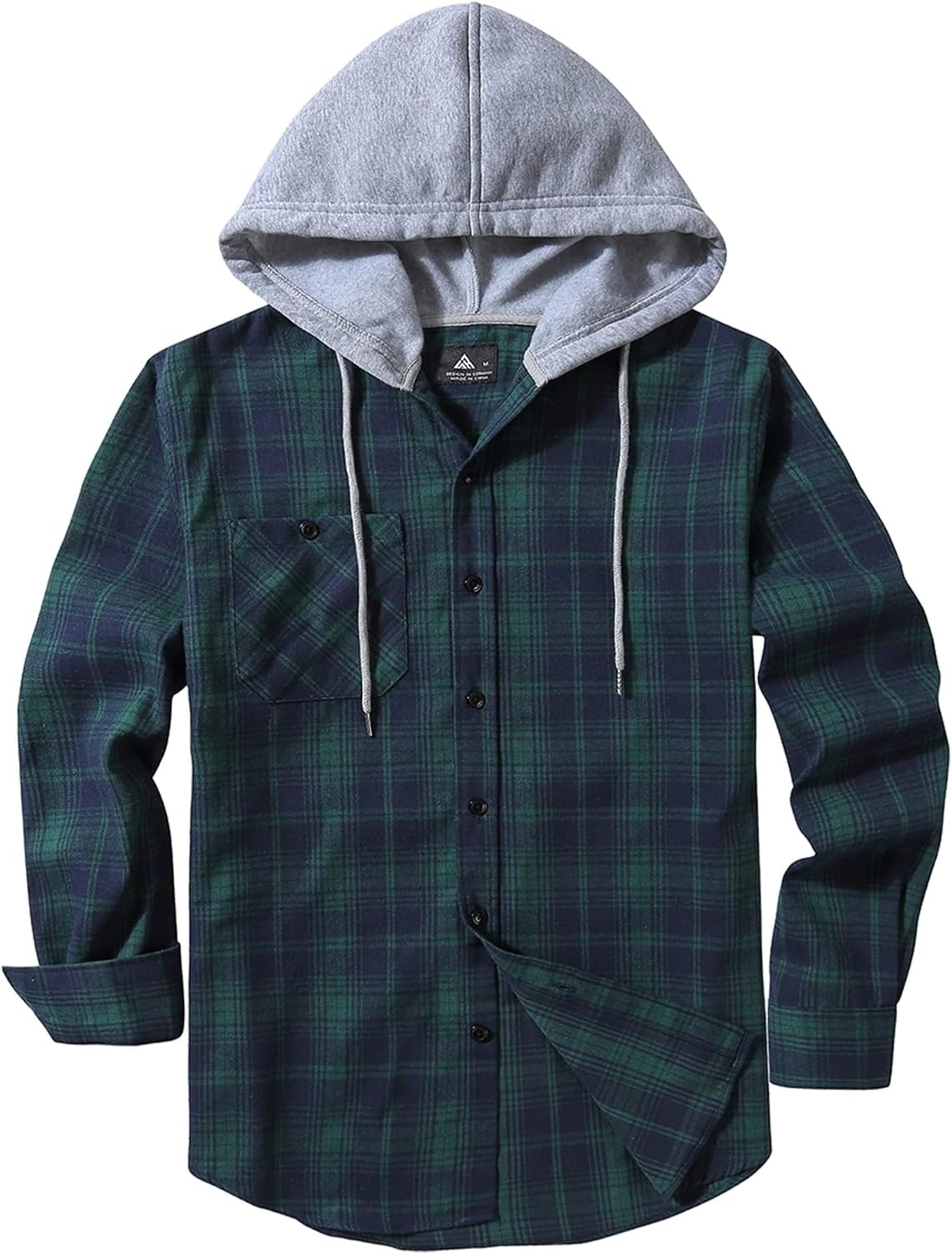 image:imageZITY Mens Flannel Hoodie Shirts Casual Button Down Long Sleeve Plaid ShirtBlue Green Navy