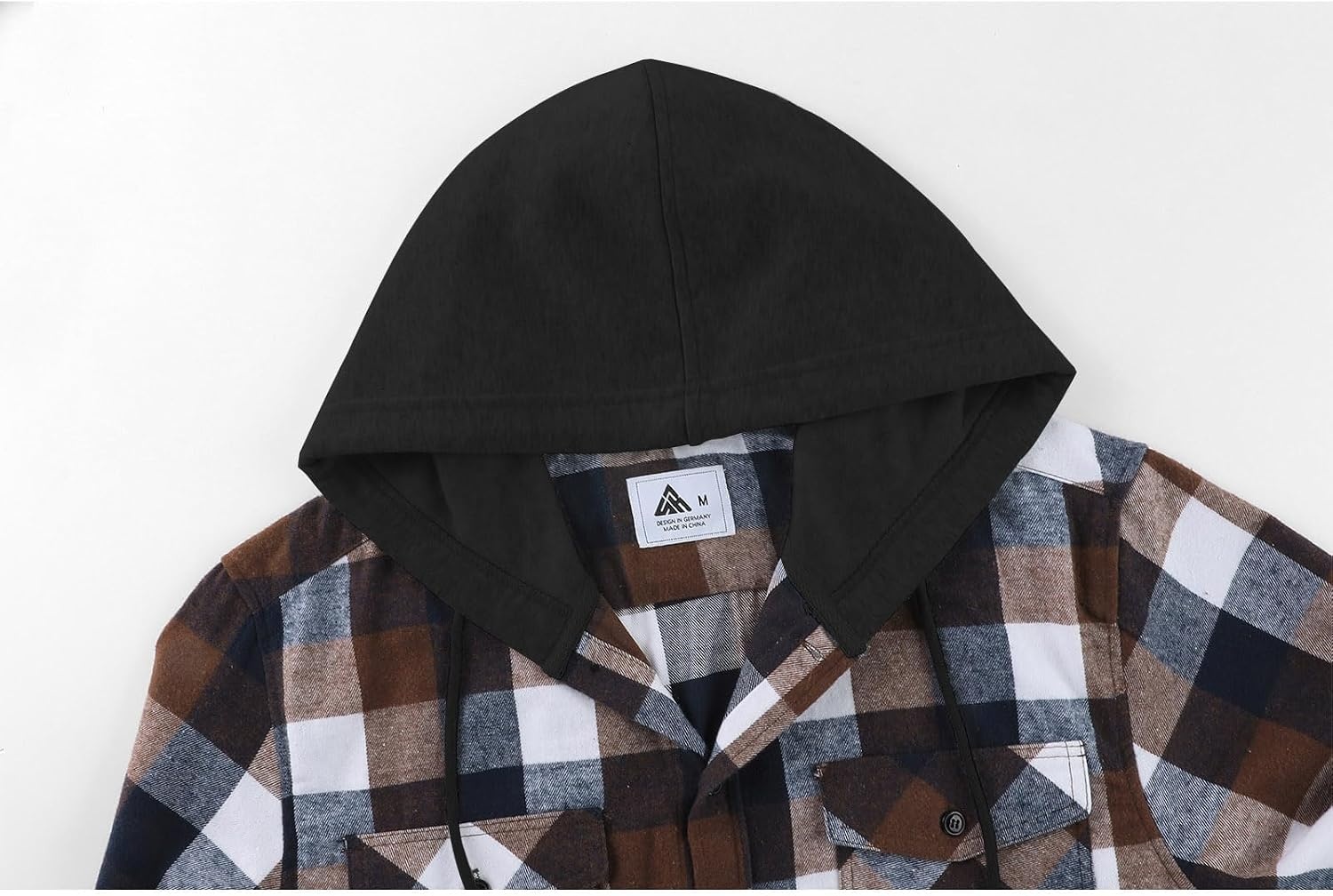 image:imageZITY Mens Flannel Hoodie Shirts Casual Button Down Long Sleeve Plaid ShirtBrown White