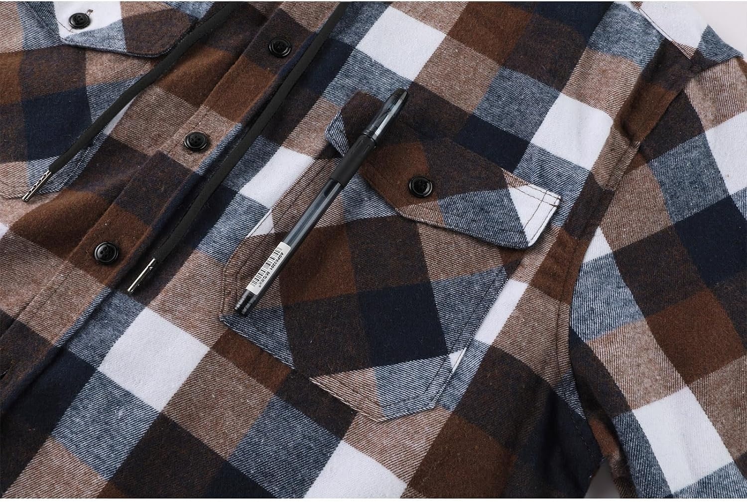 image:imageZITY Mens Flannel Hoodie Shirts Casual Button Down Long Sleeve Plaid ShirtBrown White