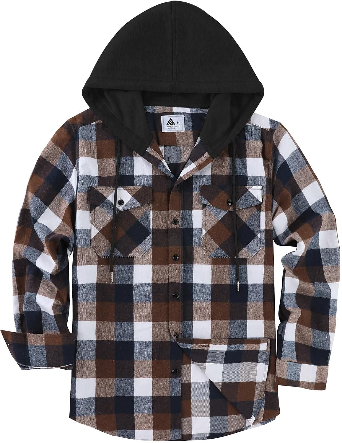 image:imageZITY Mens Flannel Hoodie Shirts Casual Button Down Long Sleeve Plaid ShirtBrown White