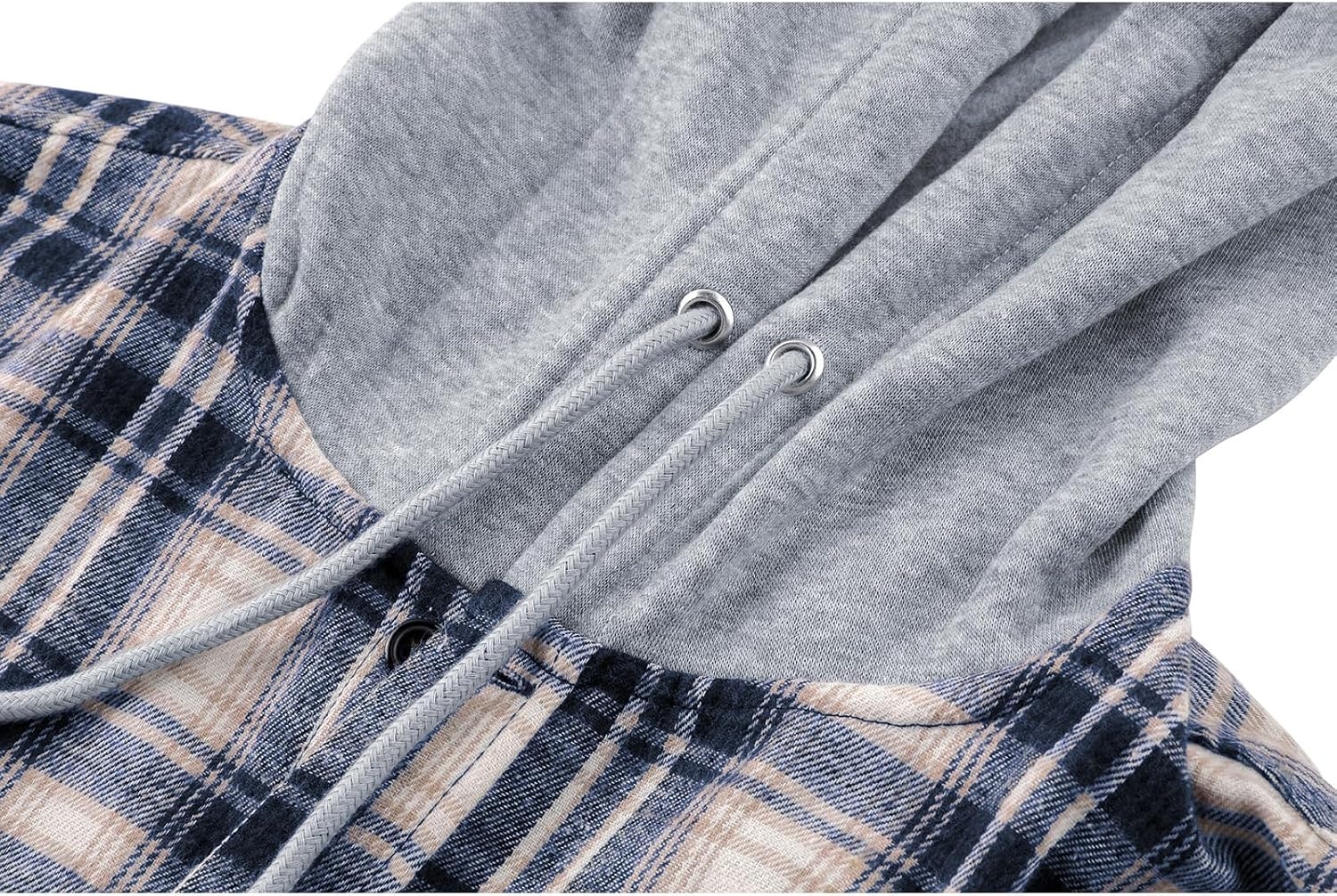 image:imageZITY Mens Flannel Hoodie Shirts Casual Button Down Long Sleeve Plaid ShirtDark Blue White