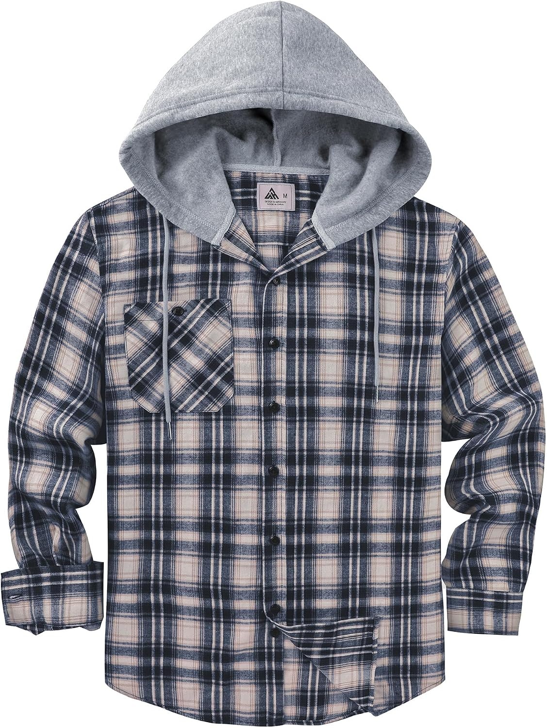 image:imageZITY Mens Flannel Hoodie Shirts Casual Button Down Long Sleeve Plaid ShirtDark Blue White