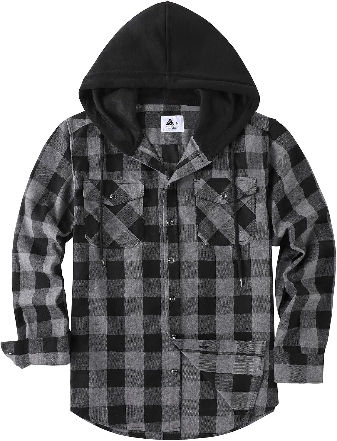 image:imageZITY Mens Flannel Hoodie Shirts Casual Button Down Long Sleeve Plaid ShirtDark Grey