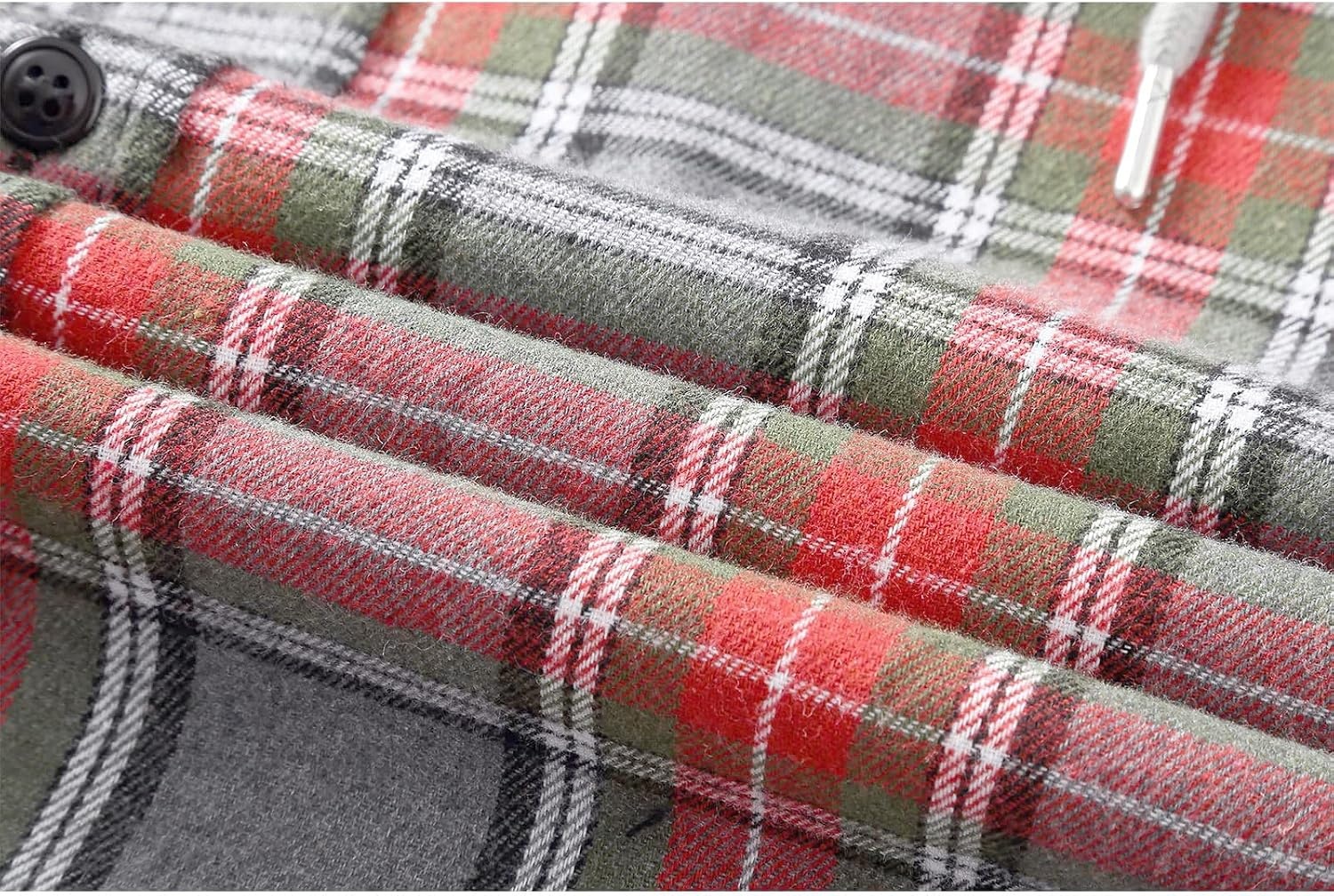 image:imageZITY Mens Flannel Hoodie Shirts Casual Button Down Long Sleeve Plaid ShirtLight Red Gray