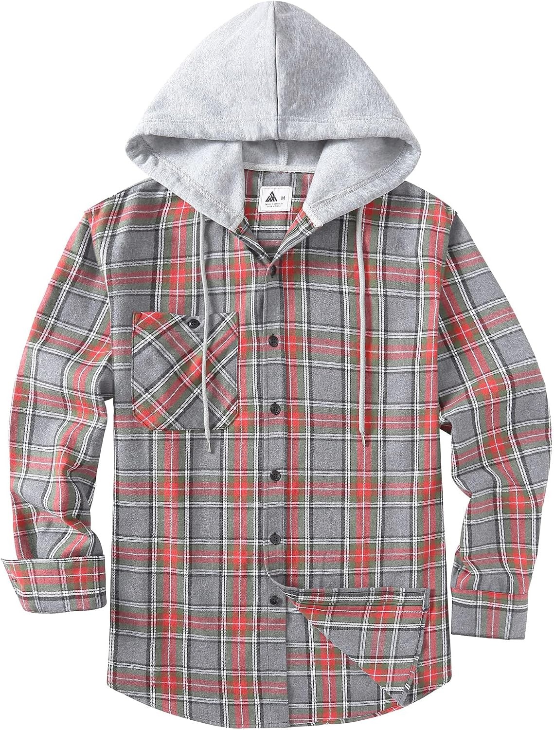 image:imageZITY Mens Flannel Hoodie Shirts Casual Button Down Long Sleeve Plaid ShirtLight Red Gray