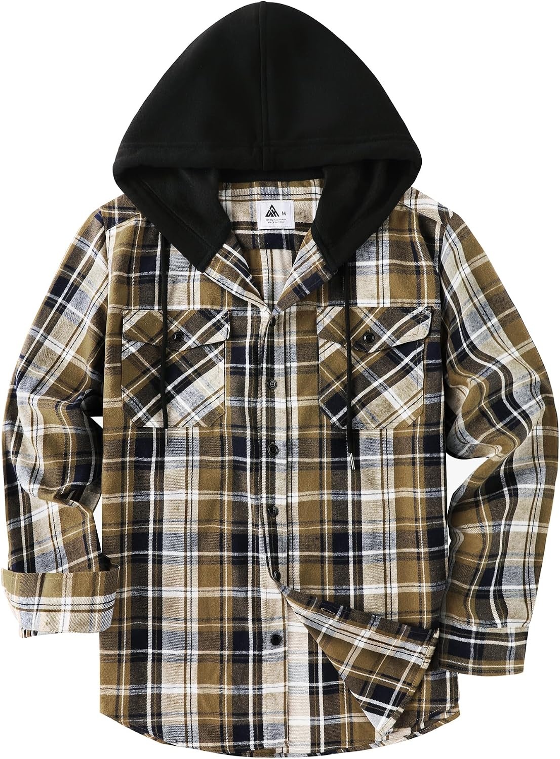 image:imageZITY Mens Flannel Hoodie Shirts Casual Button Down Long Sleeve Plaid ShirtMilitary Green Blue