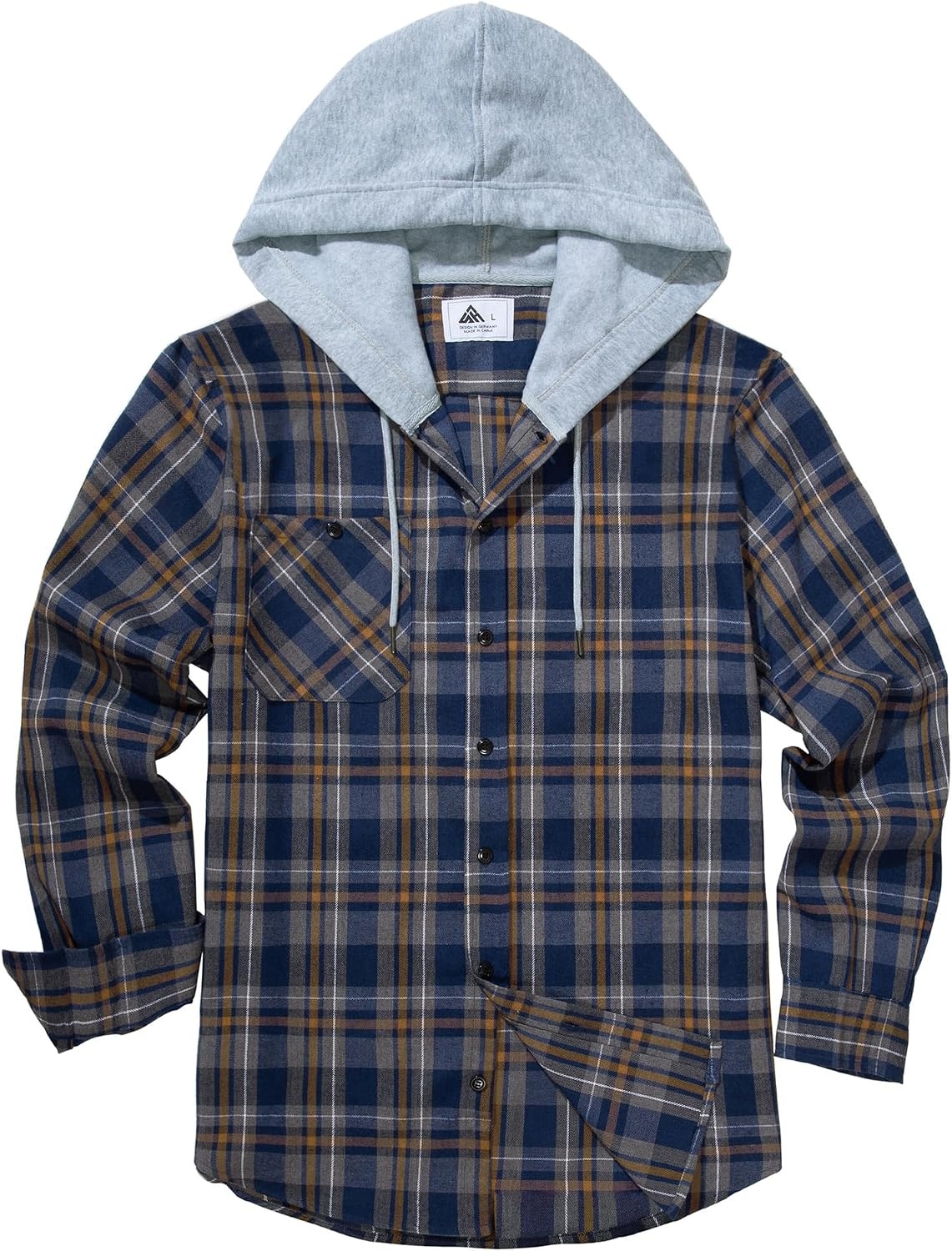image:imageZITY Mens Flannel Hoodie Shirts Casual Button Down Long Sleeve Plaid ShirtNavy Blue Yellow