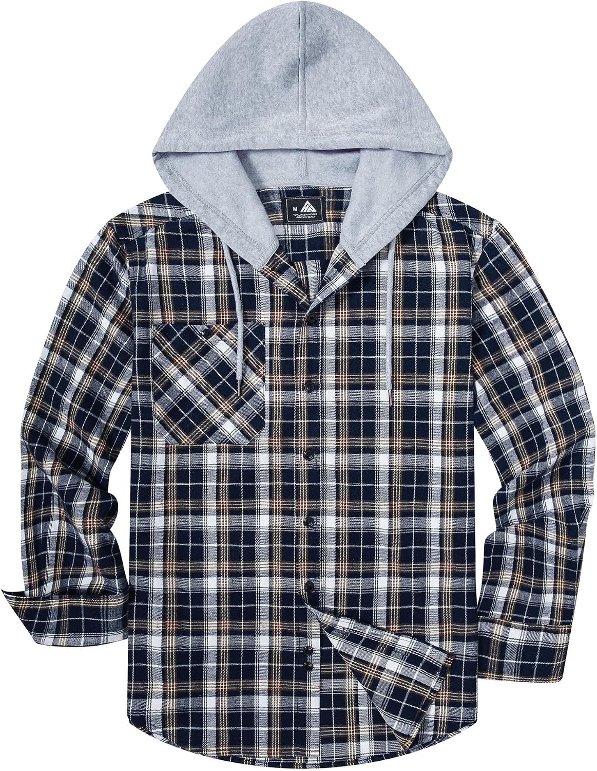 image:imageZITY Mens Flannel Hoodie Shirts Casual Button Down Long Sleeve Plaid ShirtNavy Grey White