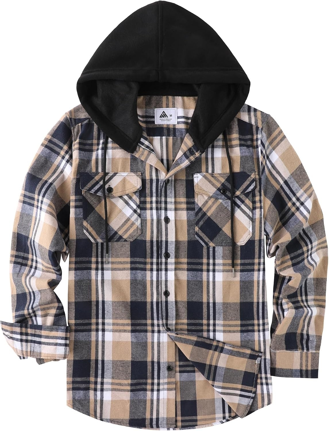 image:imageZITY Mens Flannel Hoodie Shirts Casual Button Down Long Sleeve Plaid ShirtNavybeige