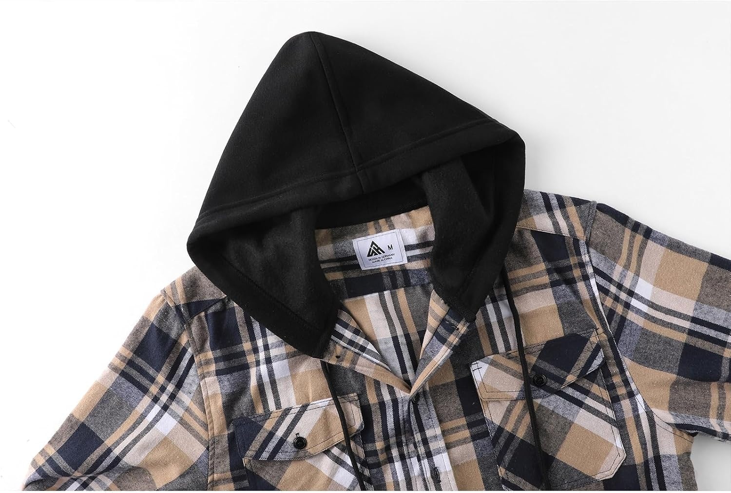image:imageZITY Mens Flannel Hoodie Shirts Casual Button Down Long Sleeve Plaid ShirtNavybeige