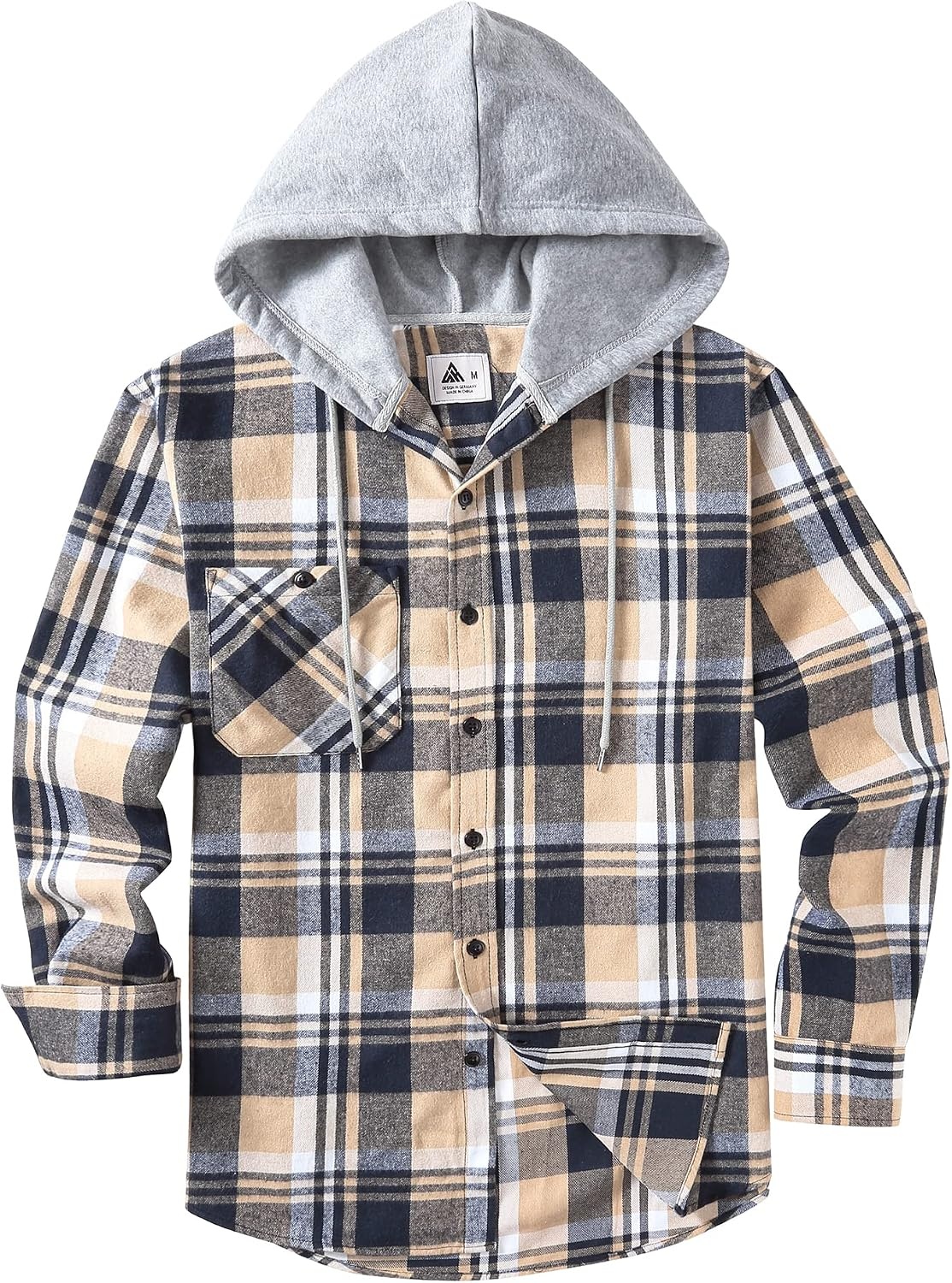 image:imageZITY Mens Flannel Hoodie Shirts Casual Button Down Long Sleeve Plaid ShirtNavybeigewhite