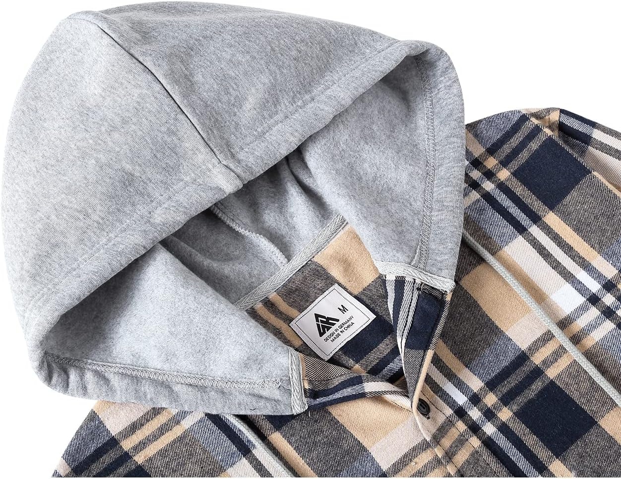 image:imageZITY Mens Flannel Hoodie Shirts Casual Button Down Long Sleeve Plaid ShirtNavybeigewhite