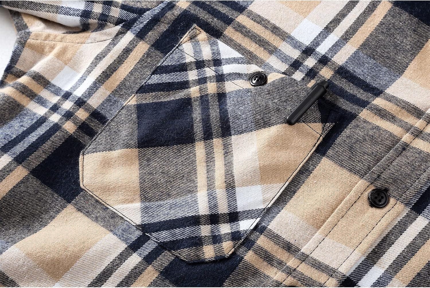 image:imageZITY Mens Flannel Hoodie Shirts Casual Button Down Long Sleeve Plaid ShirtNavybeigewhite
