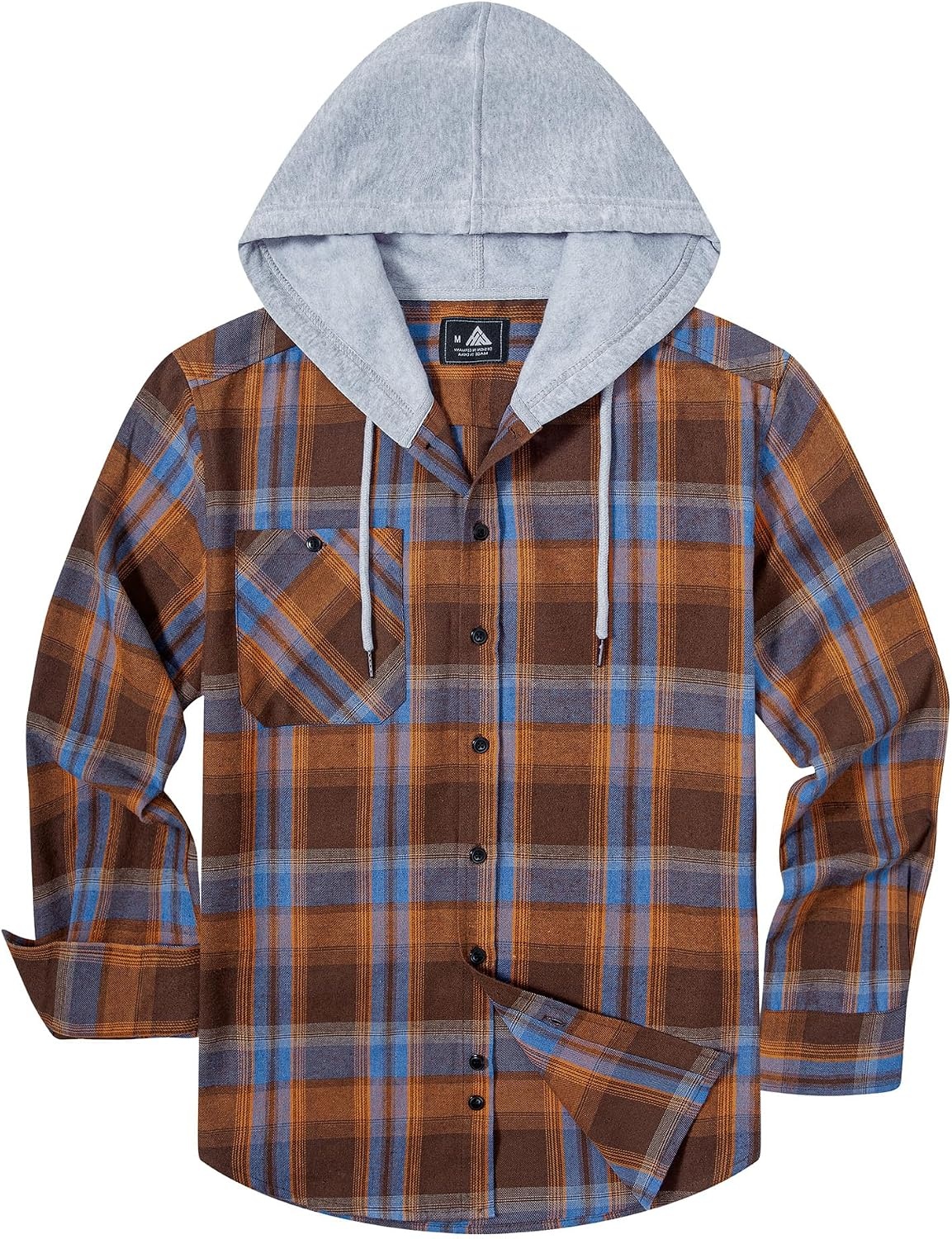 image:imageZITY Mens Flannel Hoodie Shirts Casual Button Down Long Sleeve Plaid ShirtOrange Blue