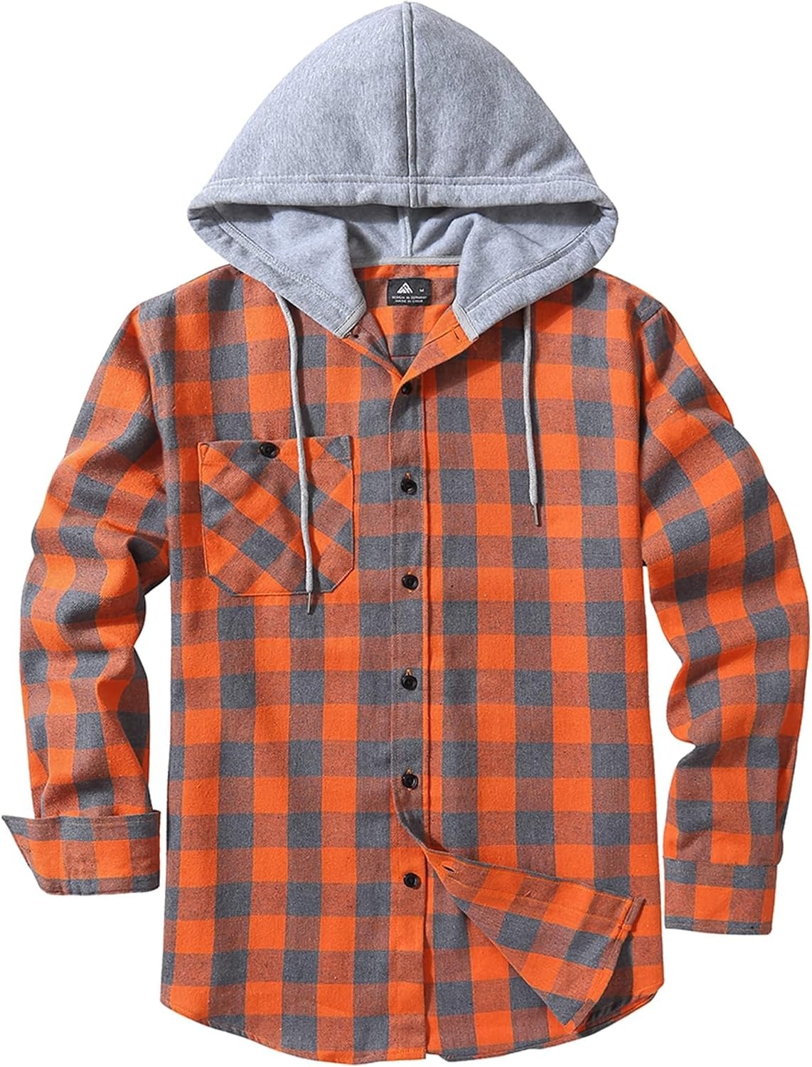 image:imageZITY Mens Flannel Hoodie Shirts Casual Button Down Long Sleeve Plaid ShirtOrange Grey