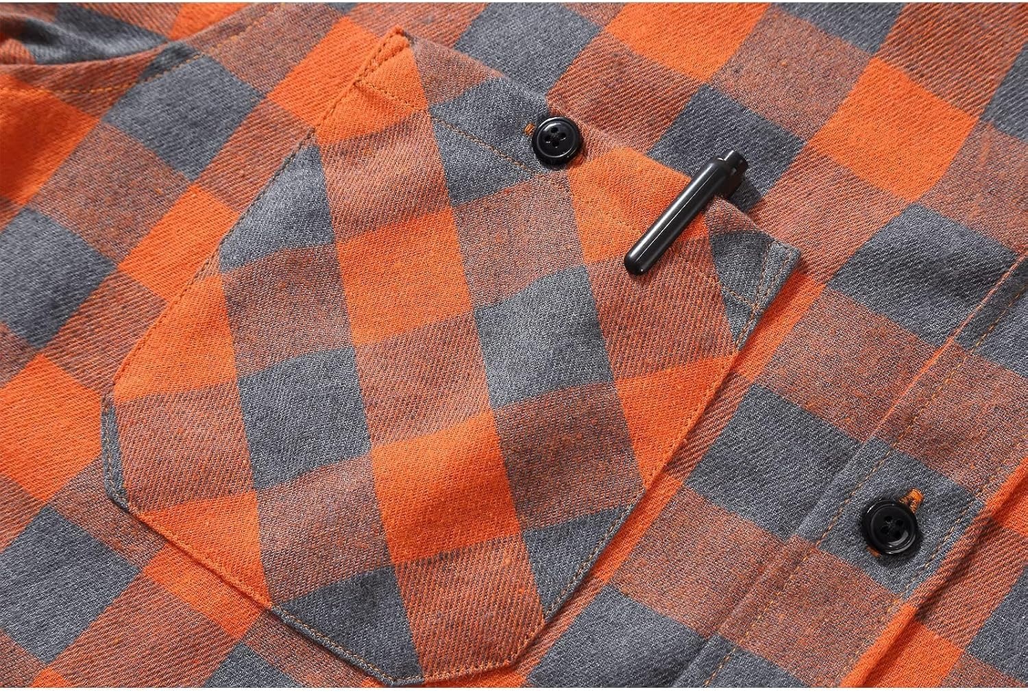 image:imageZITY Mens Flannel Hoodie Shirts Casual Button Down Long Sleeve Plaid ShirtOrange Grey