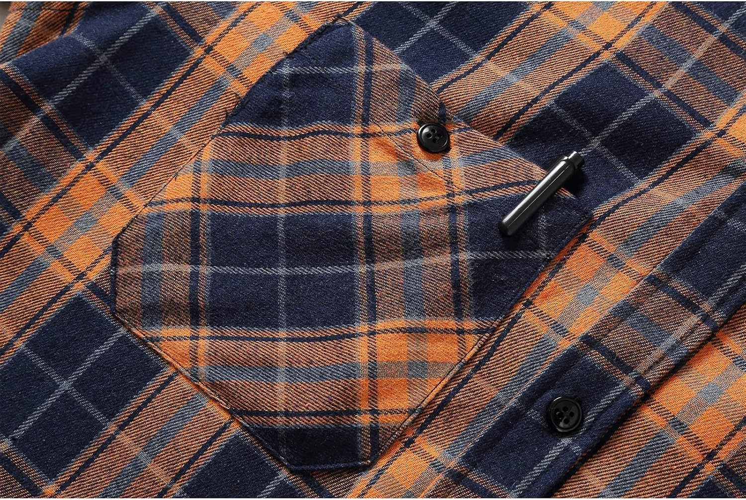 image:imageZITY Mens Flannel Hoodie Shirts Casual Button Down Long Sleeve Plaid ShirtOrange Navy