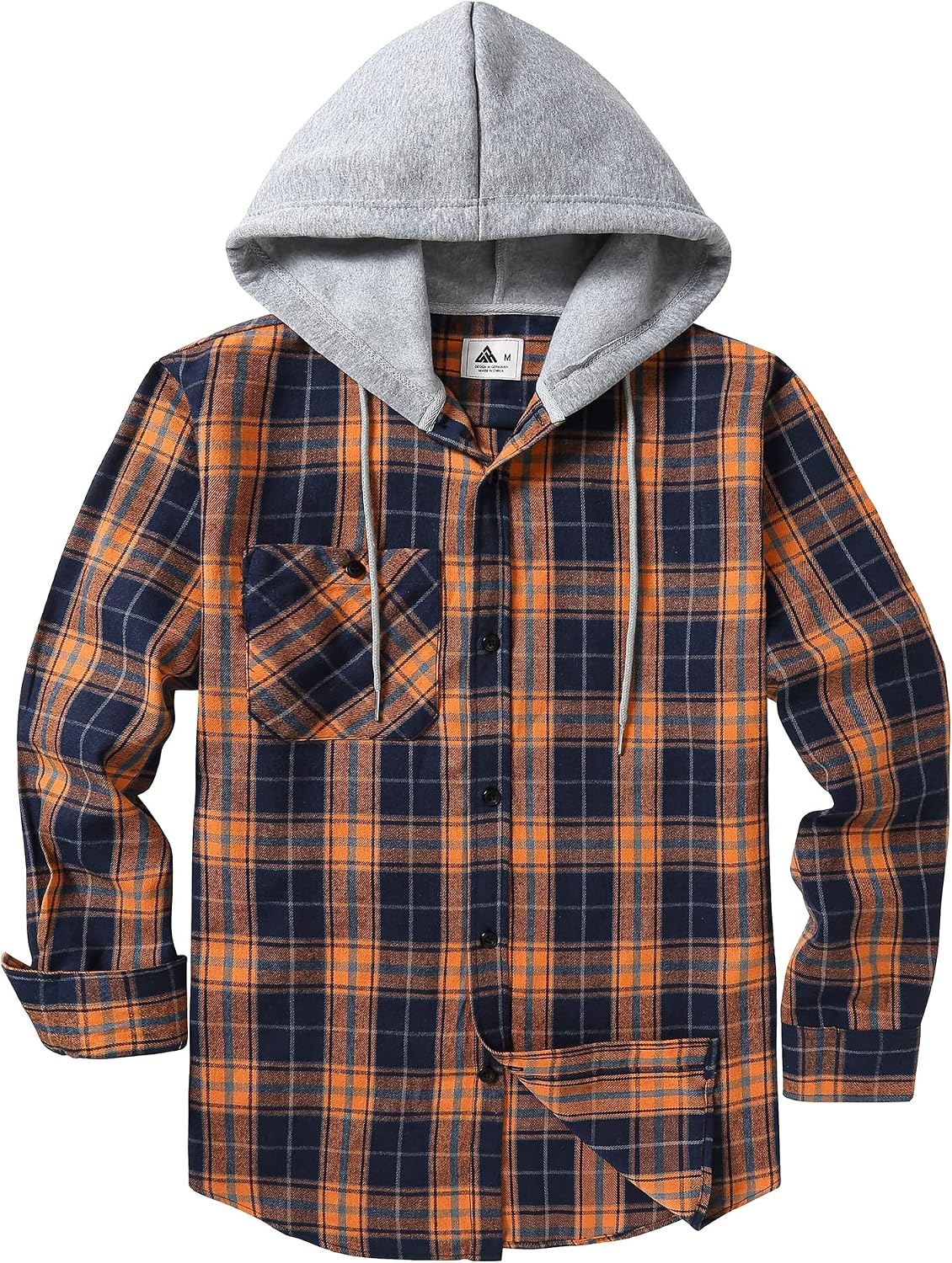 image:imageZITY Mens Flannel Hoodie Shirts Casual Button Down Long Sleeve Plaid ShirtOrange Navy