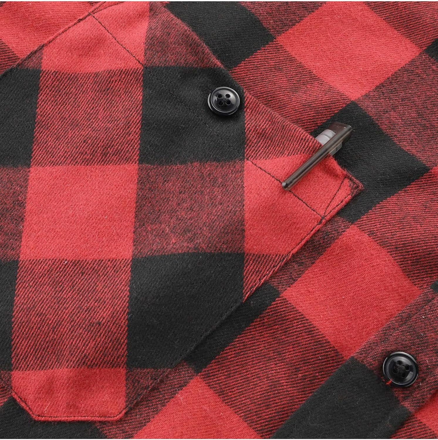 image:imageZITY Mens Flannel Hoodie Shirts Casual Button Down Long Sleeve Plaid ShirtRed