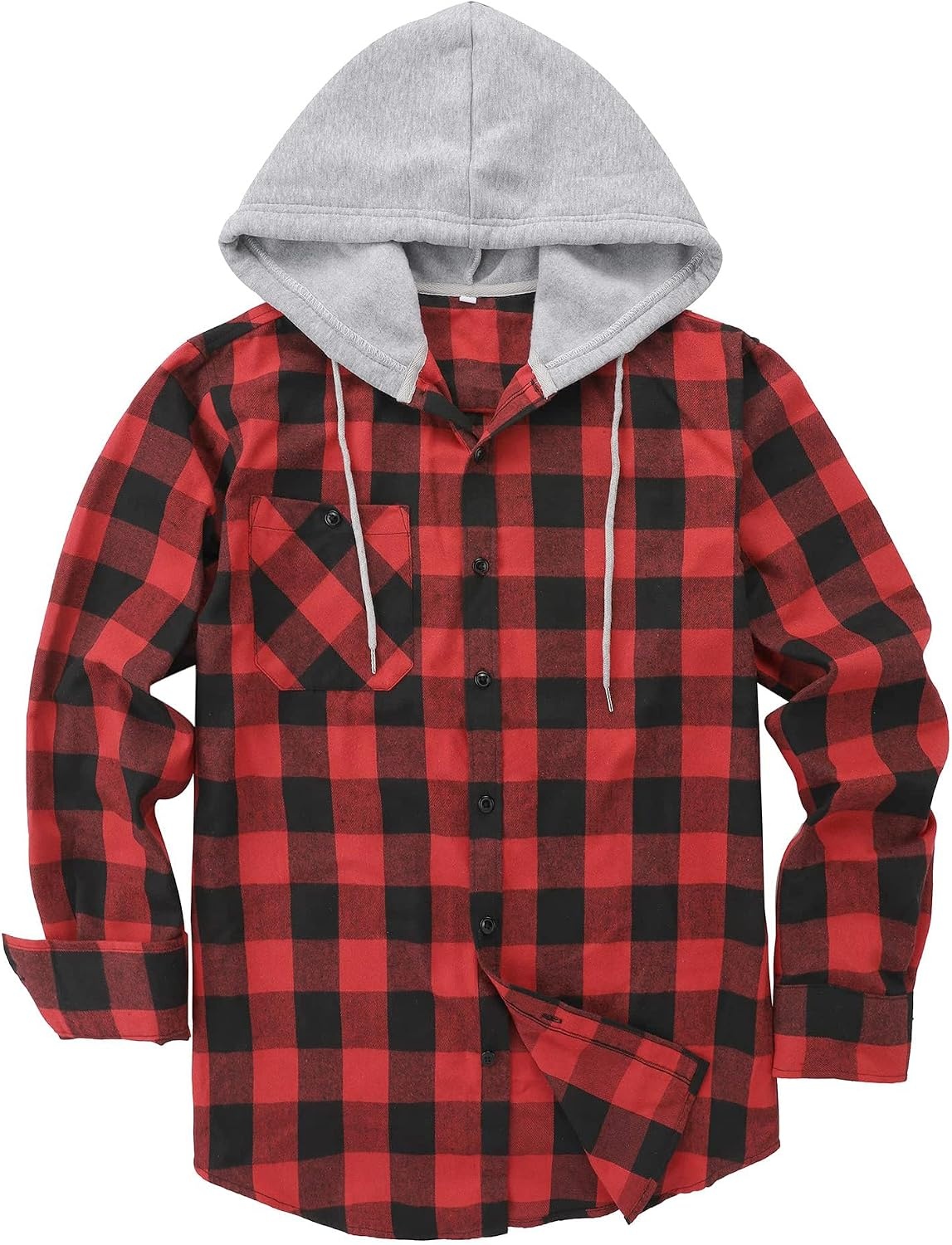 image:imageZITY Mens Flannel Hoodie Shirts Casual Button Down Long Sleeve Plaid ShirtRed