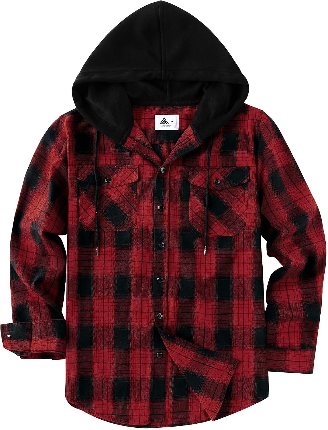 image:imageZITY Mens Flannel Hoodie Shirts Casual Button Down Long Sleeve Plaid ShirtRed Black