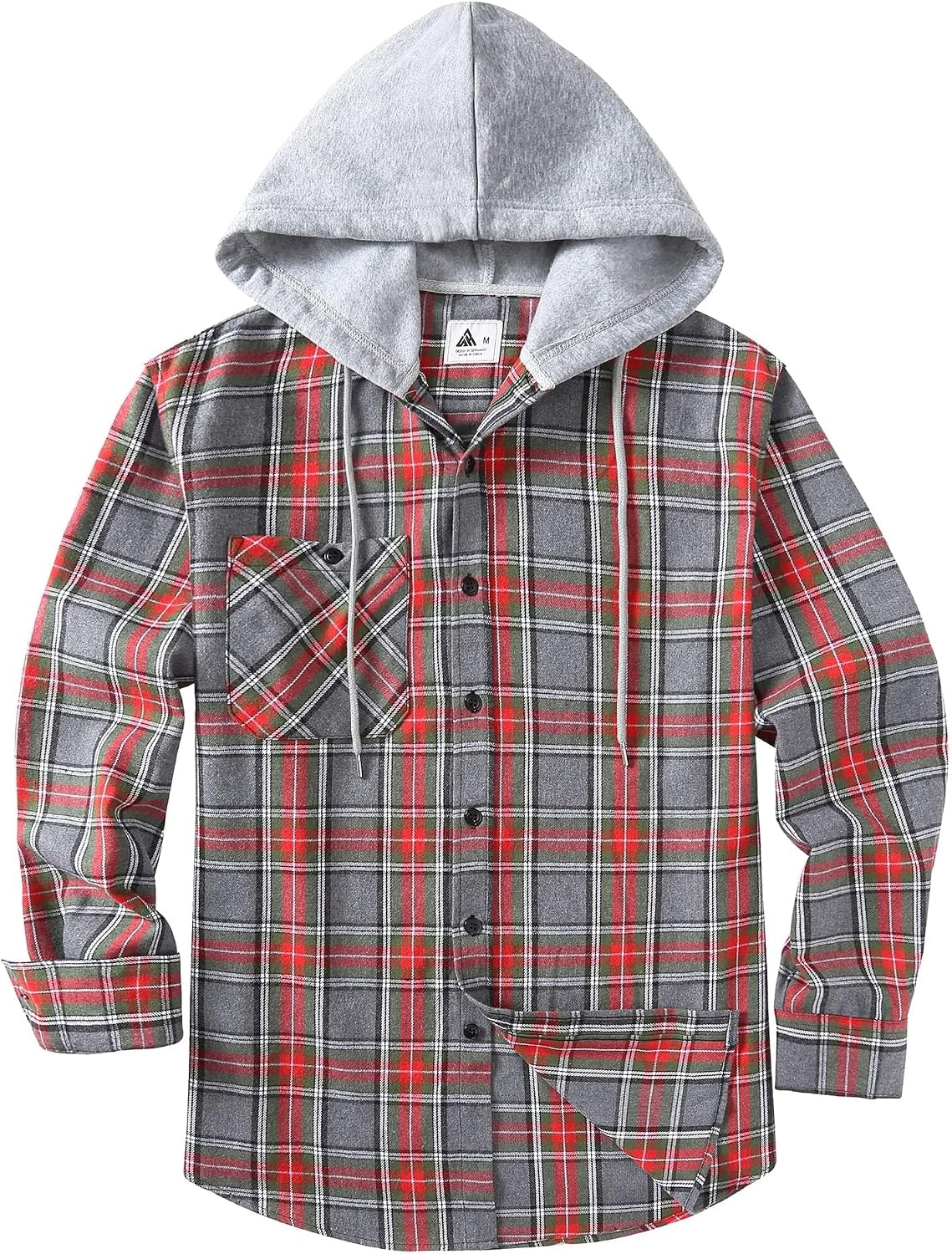 image:imageZITY Mens Flannel Hoodie Shirts Casual Button Down Long Sleeve Plaid ShirtRedgray