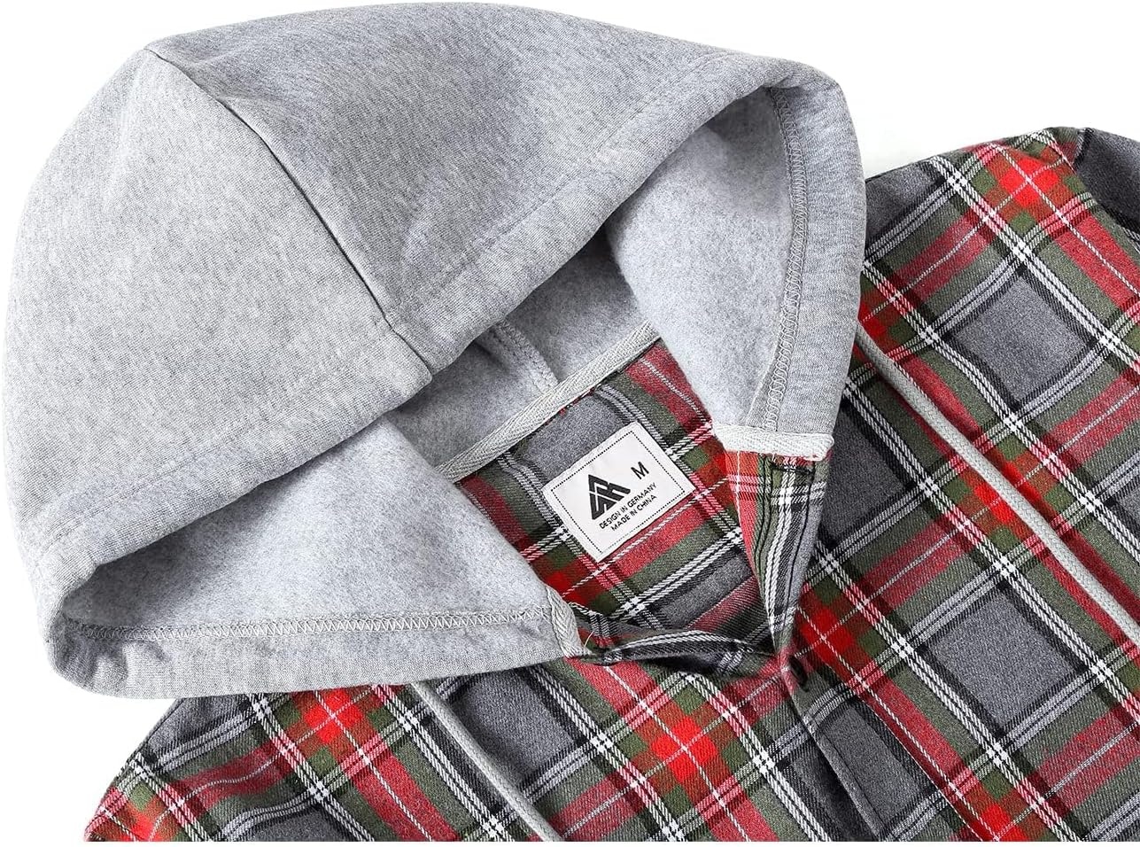image:imageZITY Mens Flannel Hoodie Shirts Casual Button Down Long Sleeve Plaid ShirtRedgray