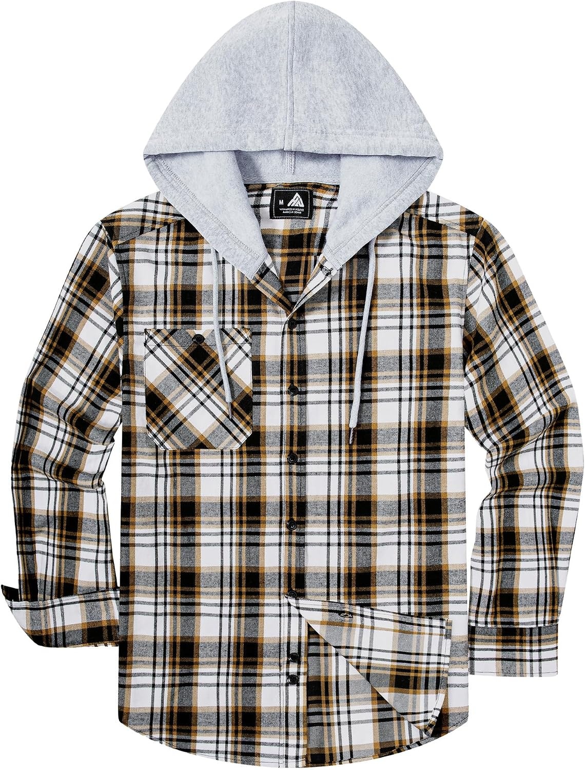 image:imageZITY Mens Flannel Hoodie Shirts Casual Button Down Long Sleeve Plaid ShirtWhite Grey Brown