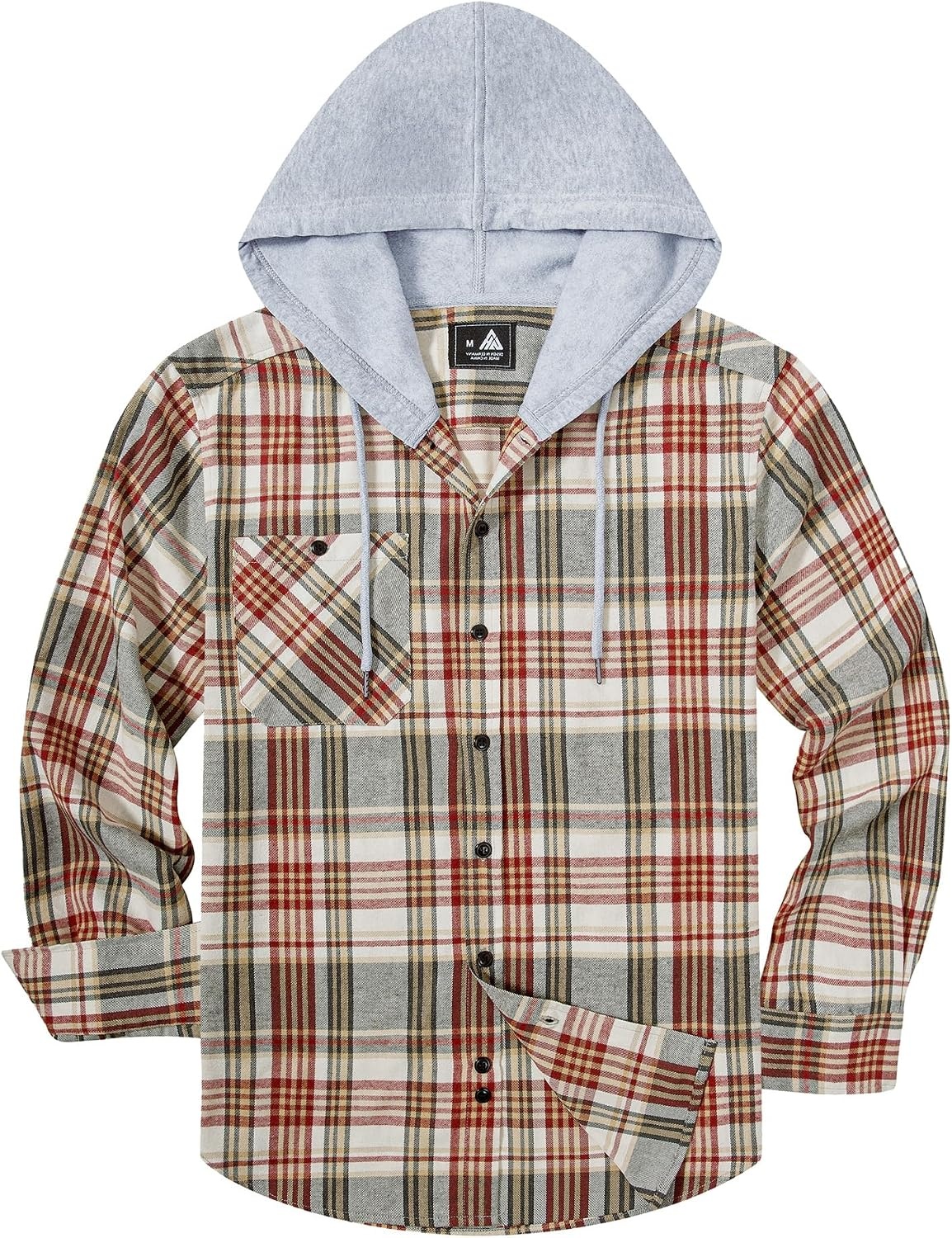 image:imageZITY Mens Flannel Hoodie Shirts Casual Button Down Long Sleeve Plaid ShirtWine Red Beige