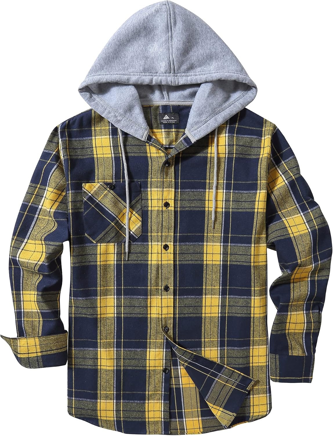 image:imageZITY Mens Flannel Hoodie Shirts Casual Button Down Long Sleeve Plaid ShirtYellow Dark Blue