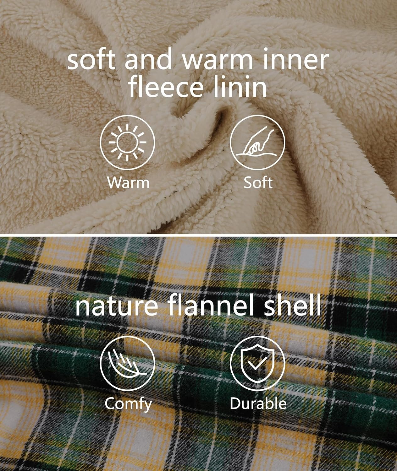 image:imageZITY Mens Flannel Jacket Sherpa Lined Fleece Plaid Hoodie Zip Up SweatshirtGreen Beige