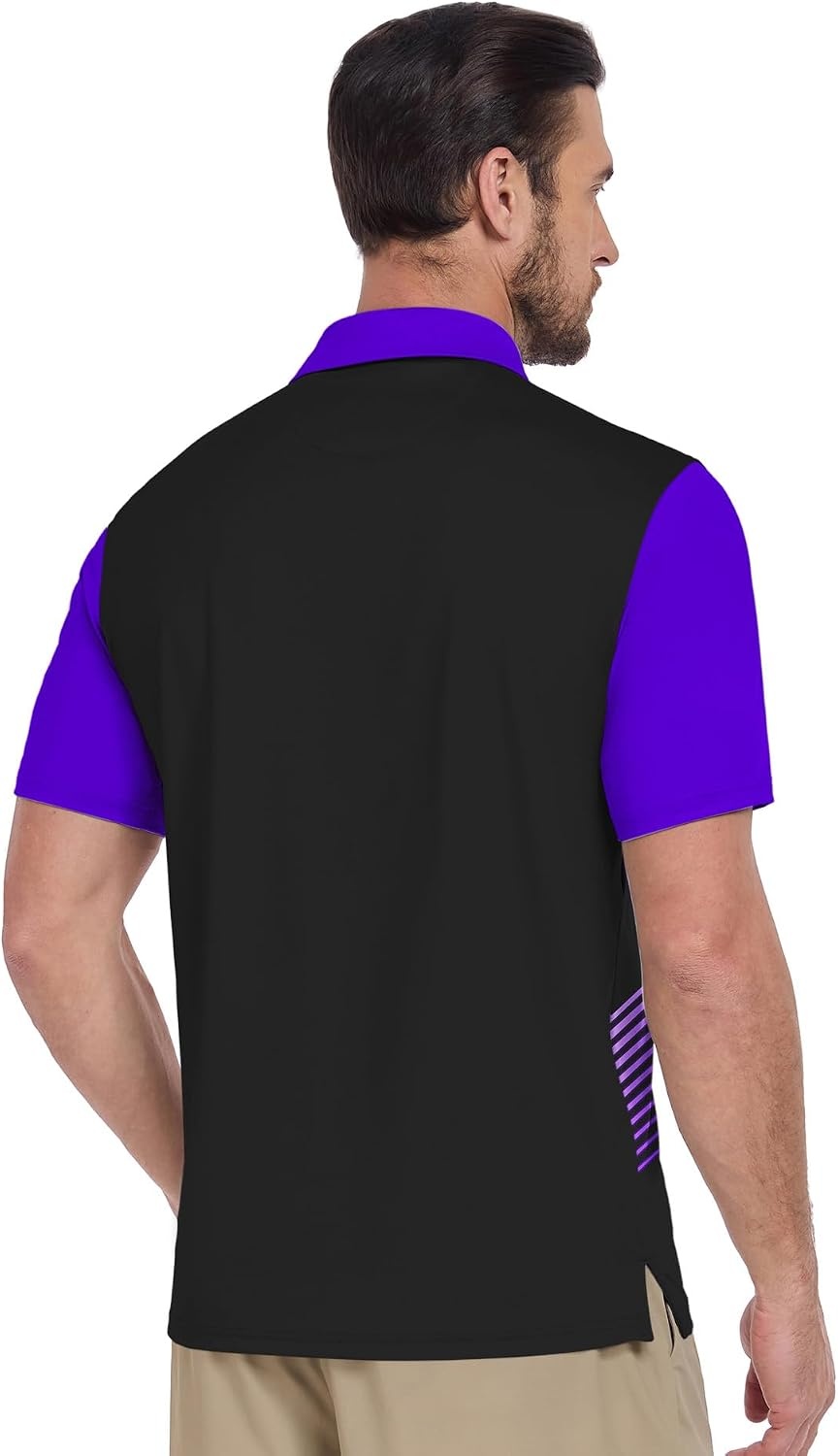 image:imageZITY Mens Golf Shirts Short Sleeve Print Patterns Casual Collared PoloBlack Violet