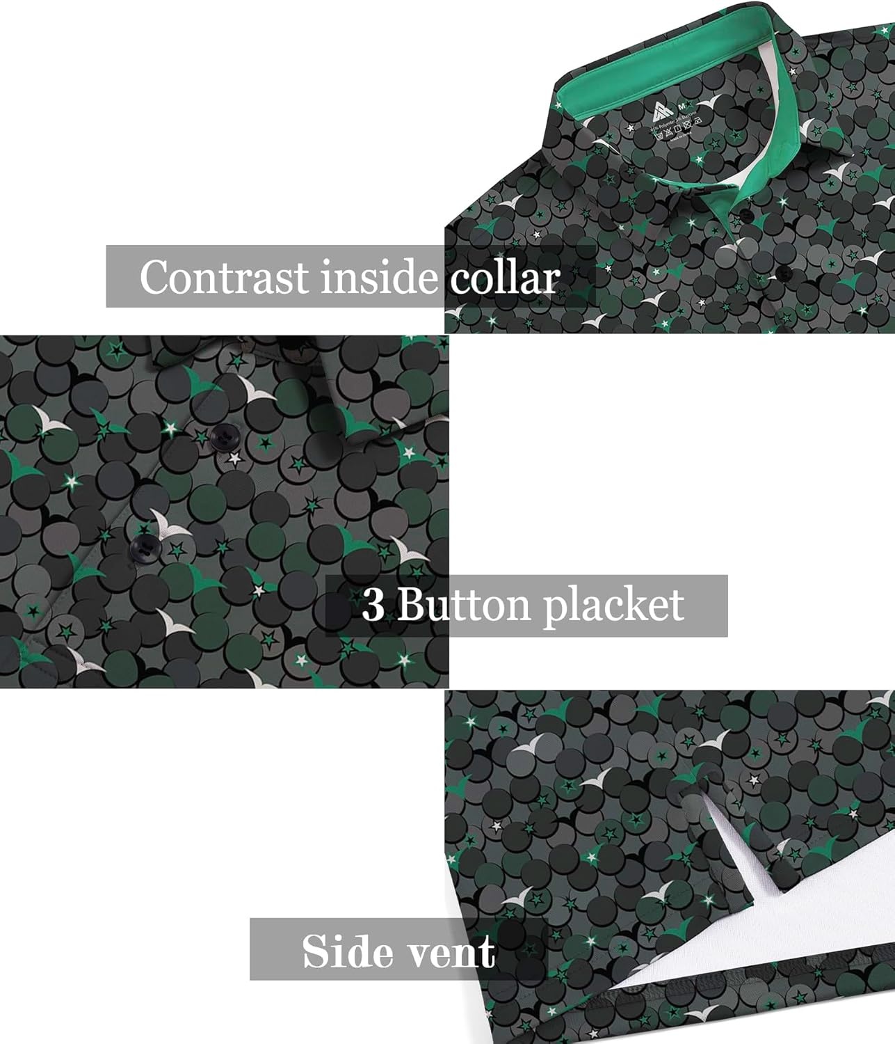 image:imageZITY Mens Golf Shirts Short Sleeve Print Patterns Casual Collared PoloBlackish Green
