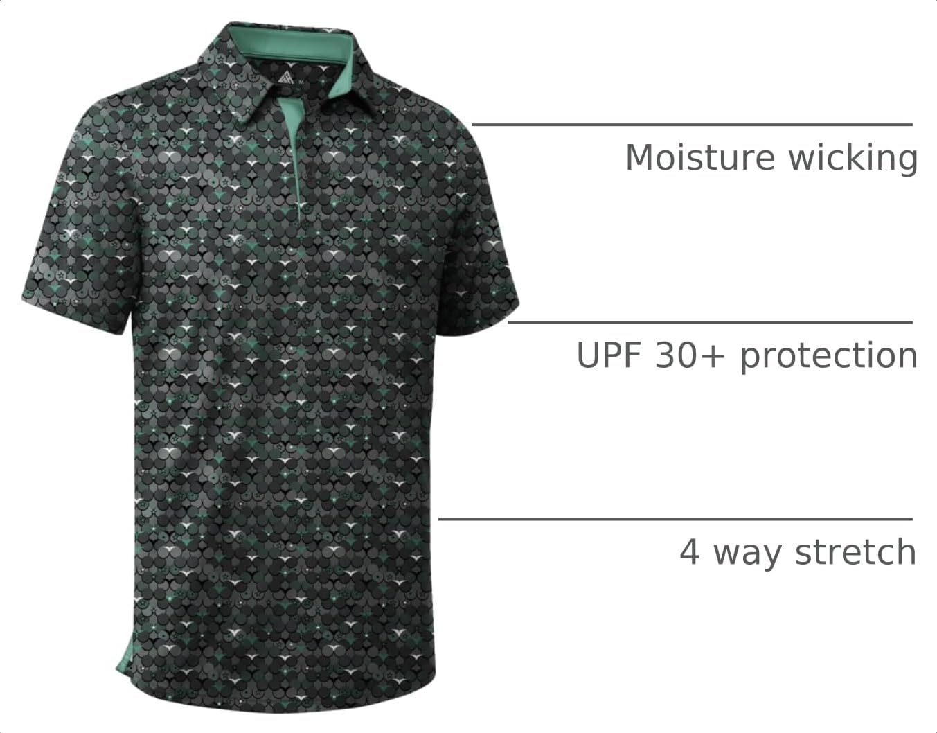 image:imageZITY Mens Golf Shirts Short Sleeve Print Patterns Casual Collared PoloBlackish Green