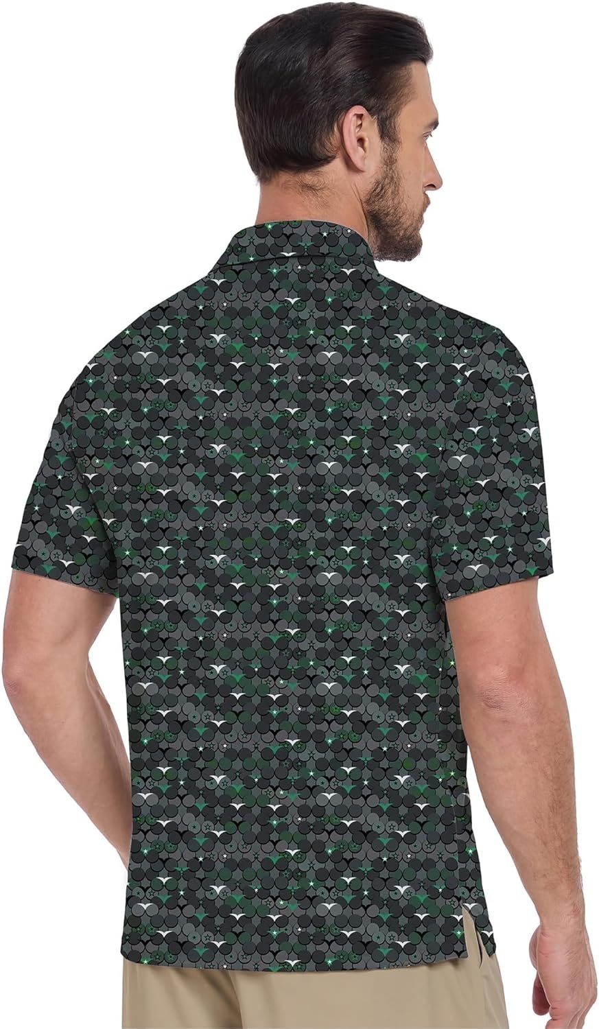 image:imageZITY Mens Golf Shirts Short Sleeve Print Patterns Casual Collared PoloBlackish Green