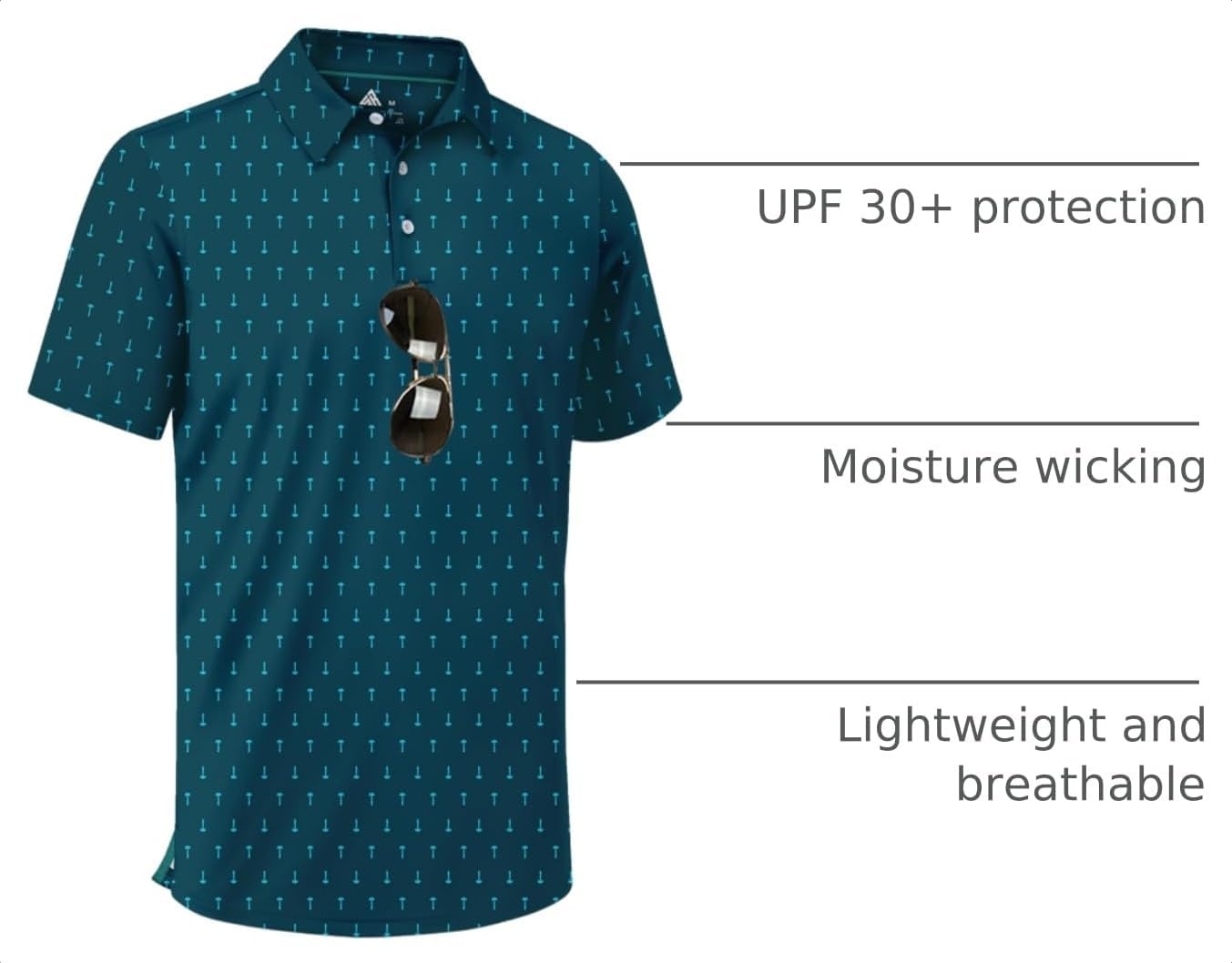 image:imageZITY Mens Golf Shirts Short Sleeve Print Patterns Casual Collared PoloDark Teal Blue