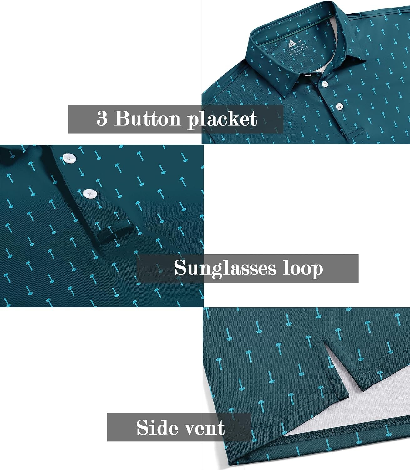 image:imageZITY Mens Golf Shirts Short Sleeve Print Patterns Casual Collared PoloDark Teal Blue