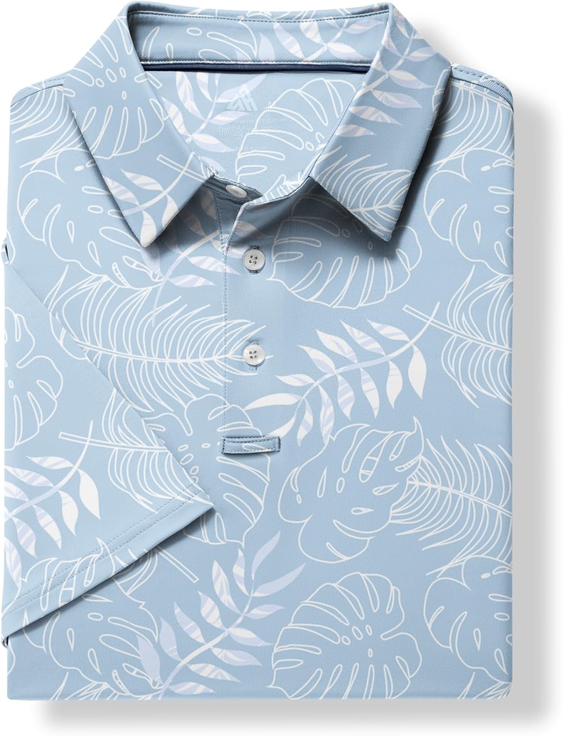 image:imageZITY Mens Golf Shirts Short Sleeve Print Patterns Casual Collared PoloLight Blue Leaf