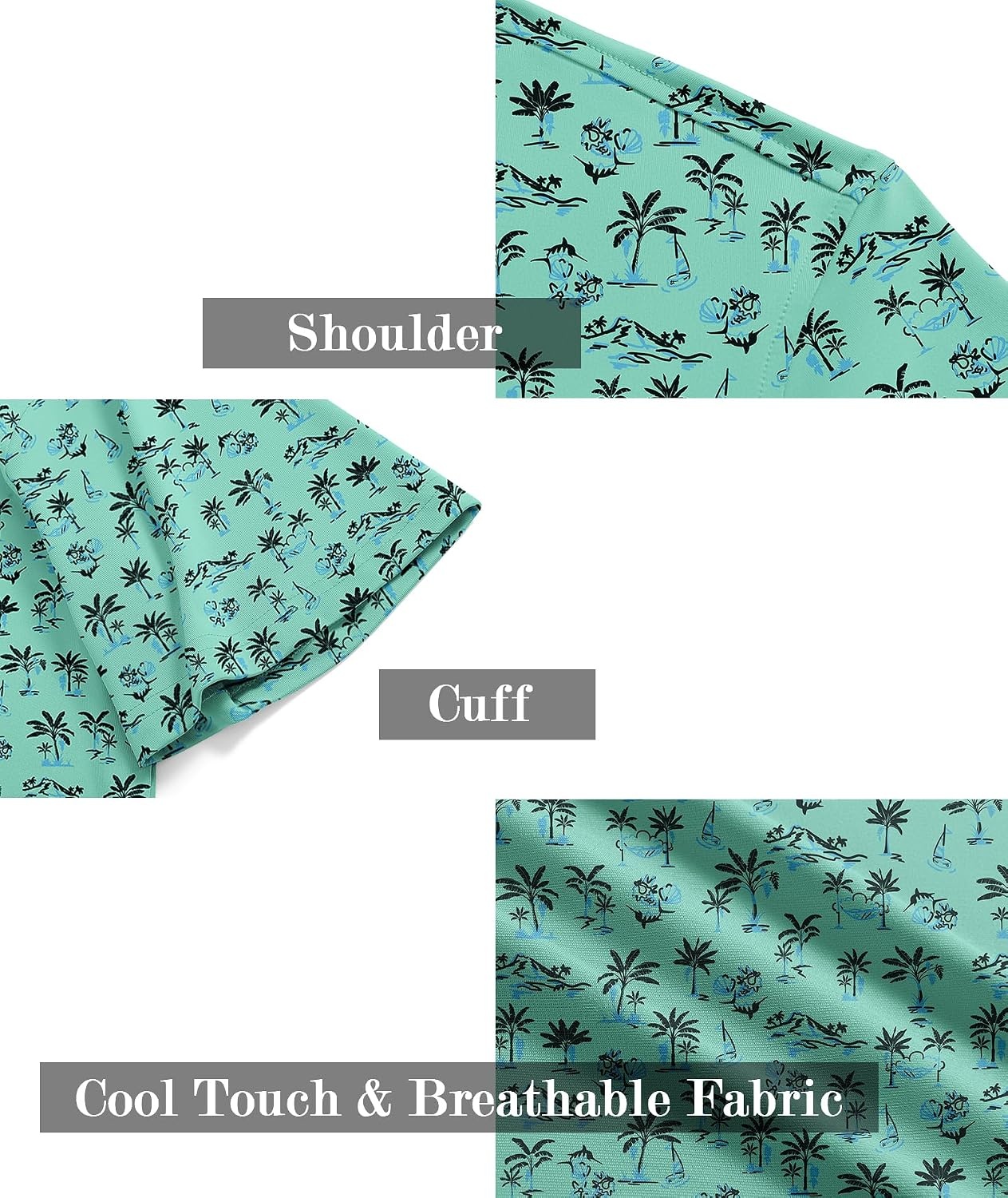 image:imageZITY Mens Golf Shirts Short Sleeve Print Patterns Casual Collared PoloLight Green Tree