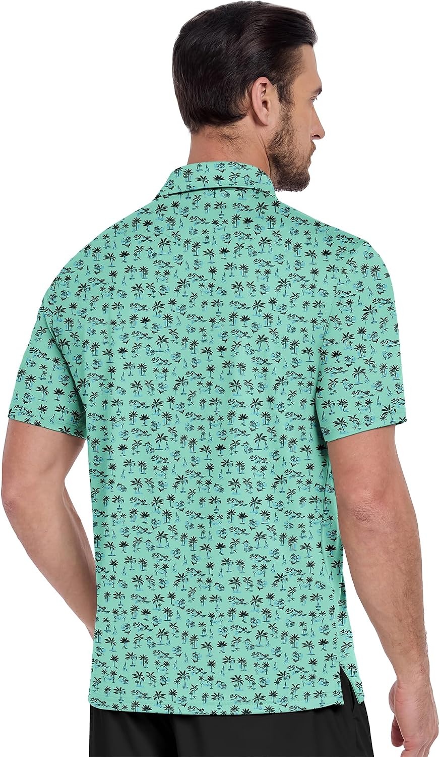 image:imageZITY Mens Golf Shirts Short Sleeve Print Patterns Casual Collared PoloLight Green Tree